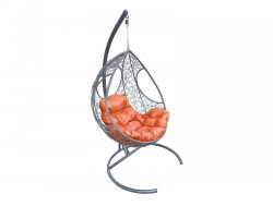 Подвесное кресло Кокон Долька ротанг каркас серый-подушка оранжевая