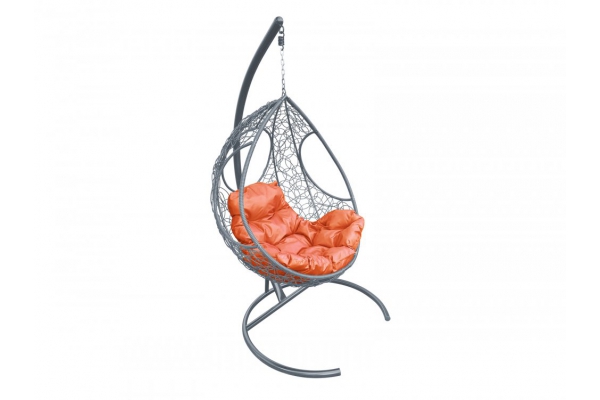 Подвесное кресло Кокон Долька ротанг каркас серый-подушка оранжевая