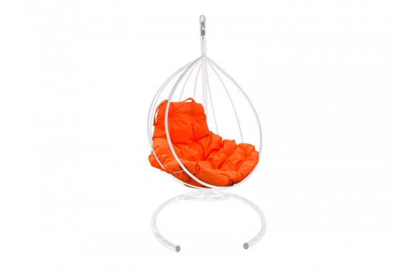 Подвесное кресло Кокон Капля каркас белый-подушка оранжевая