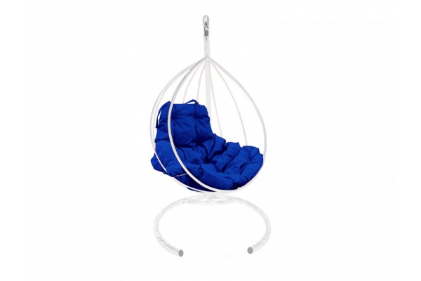Подвесное кресло Кокон Капля каркас белый-подушка синяя