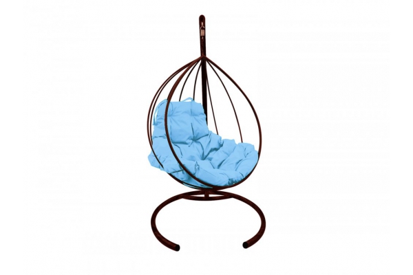 Подвесное кресло Кокон Капля каркас коричневый-подушка голубая