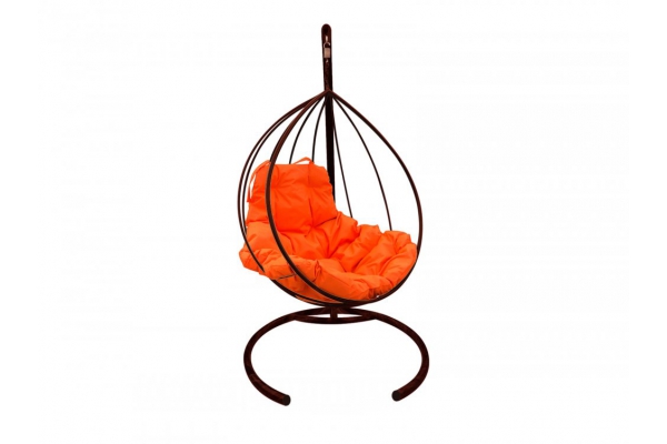 Подвесное кресло Кокон Капля каркас коричневый-подушка оранжевая
