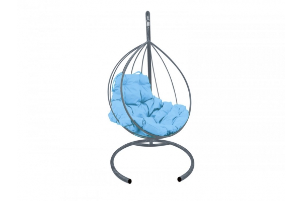 Подвесное кресло Кокон Капля каркас серый-подушка голубая