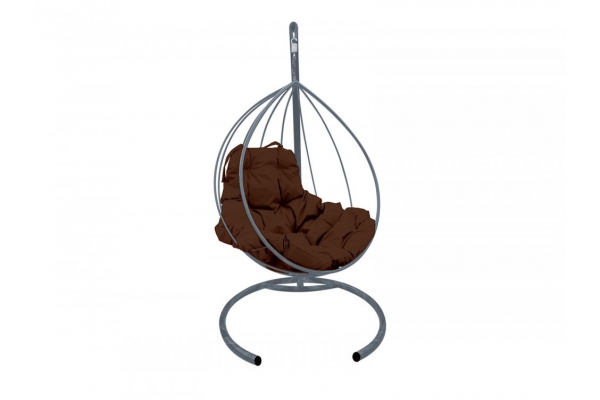 Подвесное кресло Кокон Капля каркас серый-подушка коричневая