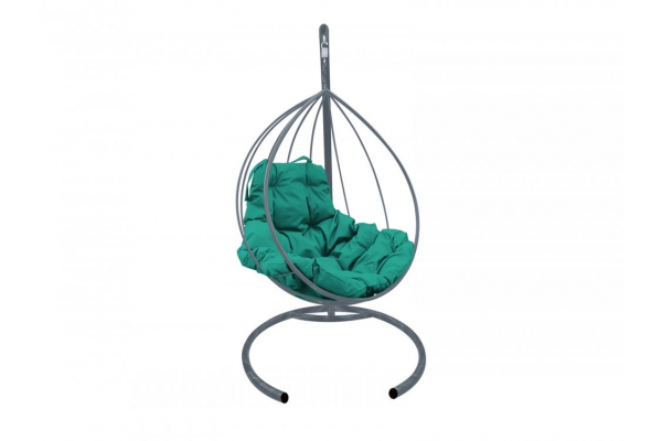 Подвесное кресло Кокон Капля каркас серый-подушка зелёная
