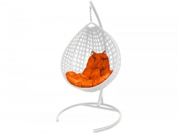 Подвесное кресло Кокон Капля Люкс ротанг каркас белый-подушка оранжевая