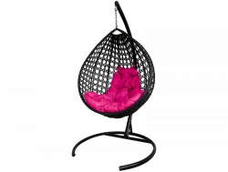 Подвесное кресло Кокон Капля Люкс ротанг каркас чёрный-подушка розовая