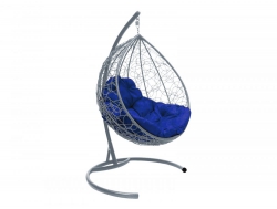 Подвесное кресло Кокон Капля ротанг каркас серый-подушка синяя
