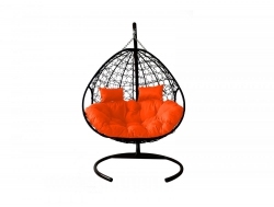 Подвесное кресло Кокон Для двоих ротанг каркас чёрный-подушка оранжевая