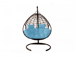 Подвесное кресло Кокон Для двоих ротанг каркас коричневый-подушка голубая