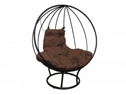 Кресло Кокон Круглый на подставке каркас чёрный-подушка коричневая