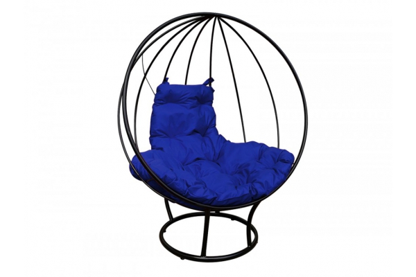 Кресло Кокон Круглый на подставке каркас чёрный-подушка синяя