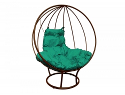 Кресло Кокон Круглый на подставке каркас коричневый-подушка зелёная