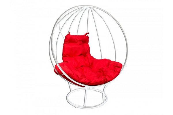 Кресло Кокон Круглый на подставке каркас белый-подушка красная