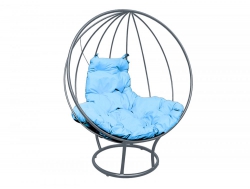 Кресло Кокон Круглый на подставке каркас серый-подушка голубая