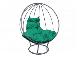 Кресло Кокон Круглый на подставке каркас серый-подушка зелёная