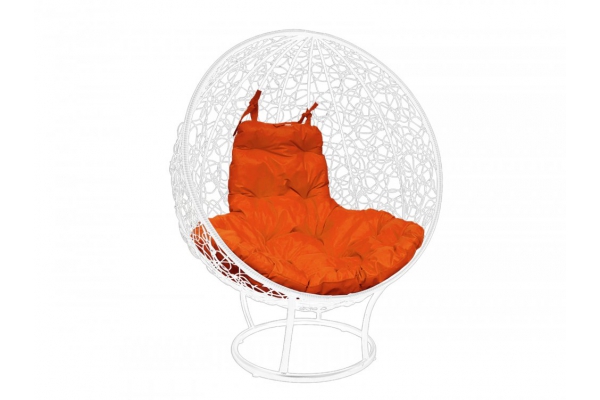 Кресло Кокон Круглый на подставке ротанг каркас белый-подушка оранжевая