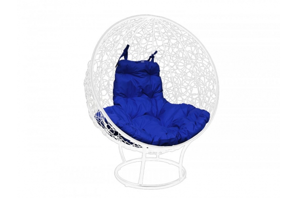 Кресло Кокон Круглый на подставке ротанг каркас белый-подушка синяя