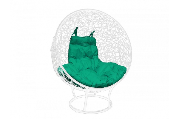Кресло Кокон Круглый на подставке ротанг каркас белый-подушка зелёная