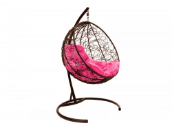Подвесное кресло Кокон Круглый ротанг каркас коричневый-подушка розовая