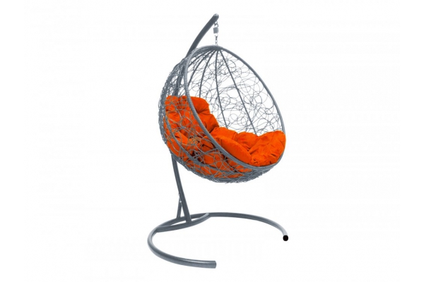 Подвесное кресло Кокон Круглый ротанг каркас серый-подушка оранжевая