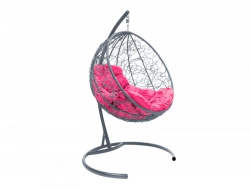 Подвесное кресло Кокон Круглый ротанг каркас серый-подушка розовая
