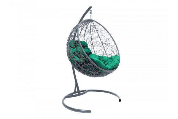 Подвесное кресло Кокон Круглый ротанг каркас серый-подушка зелёная