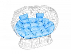 Подвесной диван Кокон Лежебока на подставке каркас белый-подушка голубая