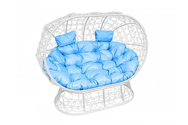 Подвесной диван Кокон Лежебока на подставке каркас белый-подушка голубая