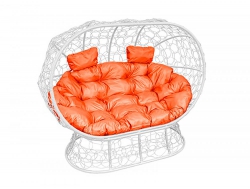 Подвесной диван Кокон Лежебока на подставке каркас белый-подушка оранжевая