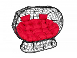 Подвесной диван Кокон Лежебока на подставке каркас чёрный-подушка красная
