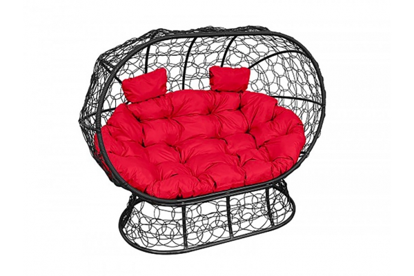 Подвесной диван Кокон Лежебока на подставке каркас чёрный-подушка красная