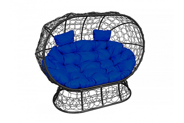 Подвесной диван Кокон Лежебока на подставке каркас чёрный-подушка синяя