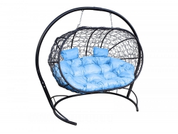 Подвесной диван Кокон Лежебока каркас чёрный-подушка голубая