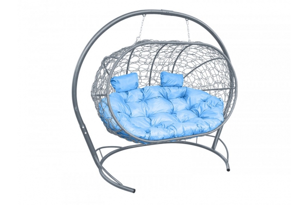 Подвесной диван Кокон Лежебока каркас серый-подушка голубая