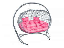 Подвесной диван Кокон Лежебока каркас серый-подушка розовая