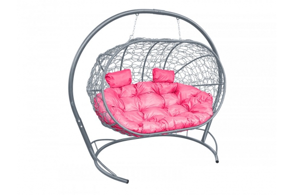 Подвесной диван Кокон Лежебока каркас серый-подушка розовая