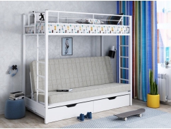 Двухъярусная кровать с диваном Мадлен ЯЯ Белый-Бежевый