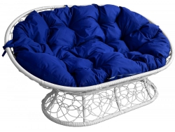 Диван Мамасан с ротангом каркас белый-подушка синяя