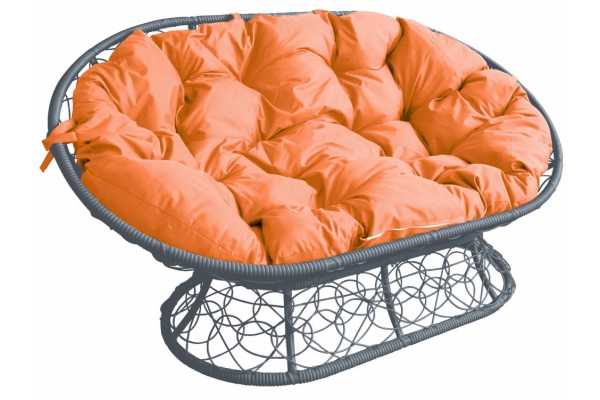 Диван Мамасан с ротангом каркас cерый-подушка оранжевая