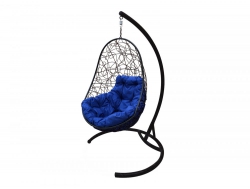 Подвесное кресло Кокон Овал ротанг каркас чёрный-подушка синяя