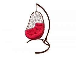 Подвесное кресло Кокон Овал ротанг каркас коричневый-подушка красная