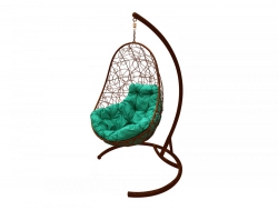 Подвесное кресло Кокон Овал ротанг каркас коричневый-подушка зелёная