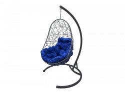 Подвесное кресло Кокон Овал ротанг каркас серый-подушка синяя