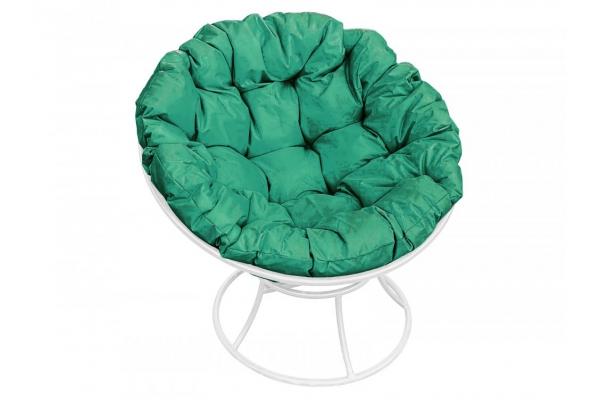 Кресло Папасан без ротанга каркас белый-подушка зелёная