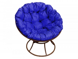 Кресло Папасан без ротанга каркас коричневый-подушка синяя