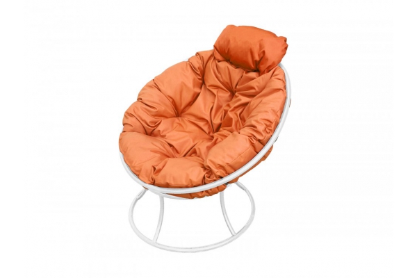 Кресло Папасан мини без ротанга каркас белый-подушка оранжевая