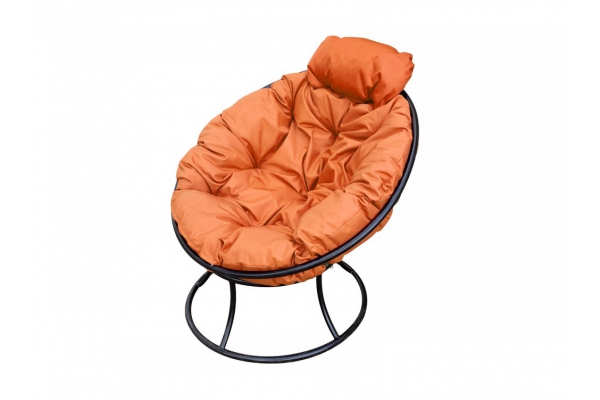 Кресло Папасан мини без ротанга каркас чёрный-подушка оранжевая