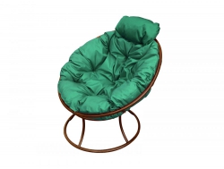 Кресло Папасан мини без ротанга каркас коричневый-подушка зелёная
