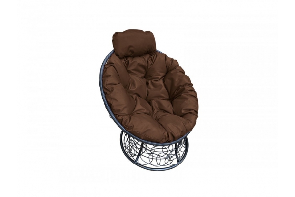 Кресло Папасан мини с ротангом каркас чёрный-подушка коричневая